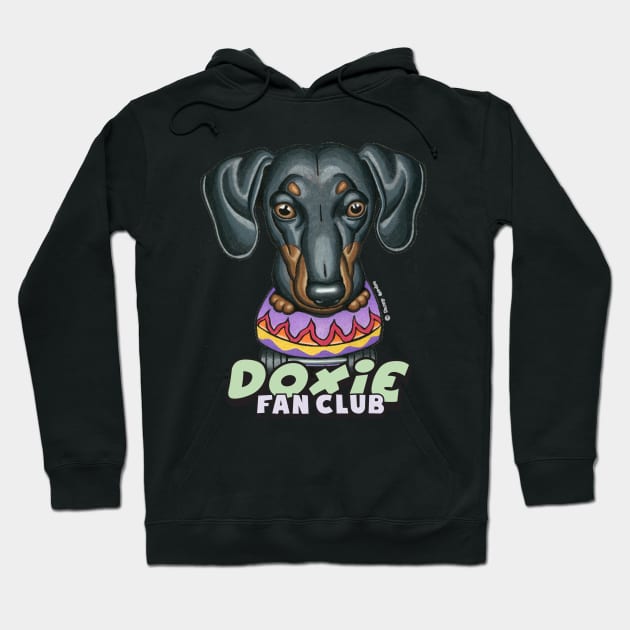 Cool skateboard Black Doxie Dachshund puppy on Purple Flame Skateboard Hoodie by Danny Gordon Art